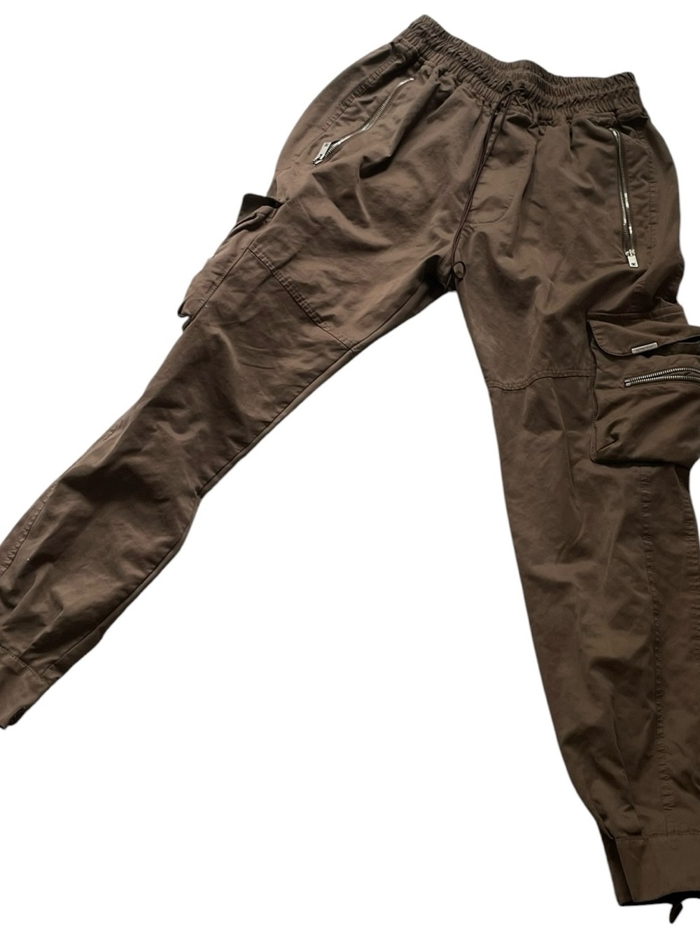 Men's Brown Cargo Jogger Pants - Elastic Waist